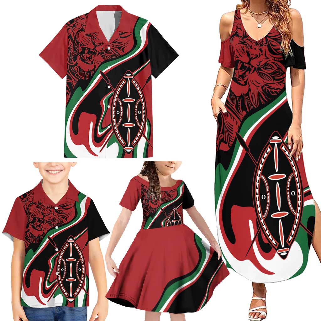 Happy Jamhuri Day Kenya Family Matching Summer Maxi Dress and Hawaiian Shirt Kenyan Lion and Maasai Shield - Wonder Print Shop