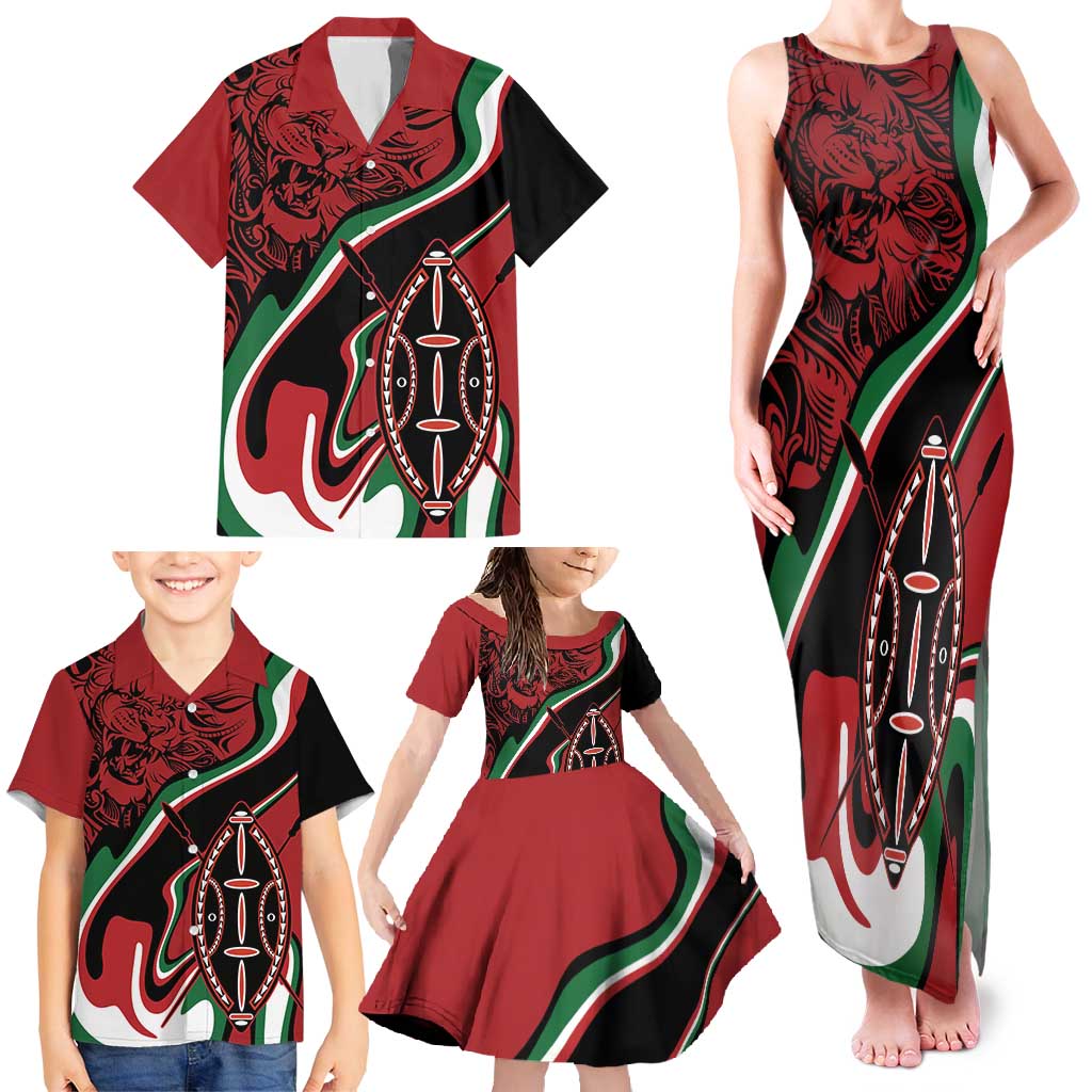 Happy Jamhuri Day Kenya Family Matching Tank Maxi Dress and Hawaiian Shirt Kenyan Lion and Maasai Shield - Wonder Print Shop