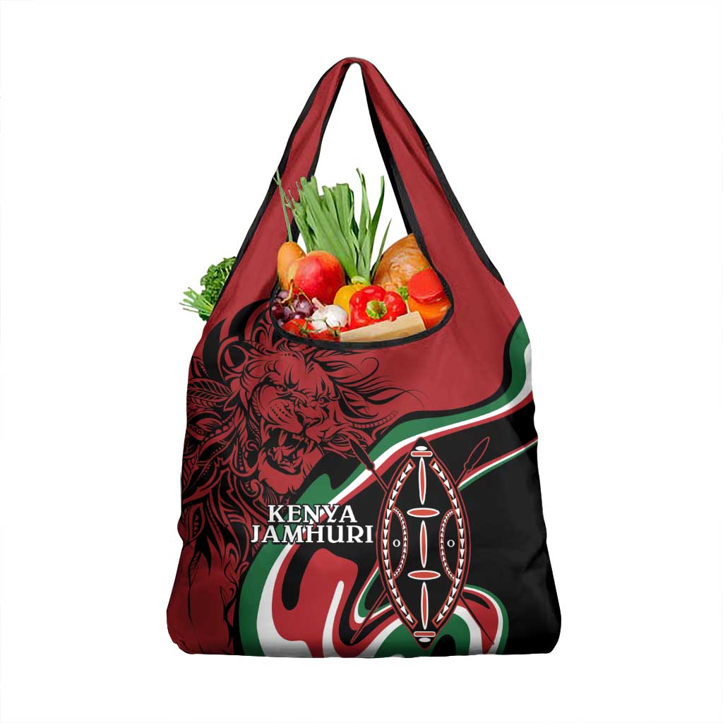 Happy Jamhuri Day Kenya Grocery Bag Kenyan Lion and Maasai Shield