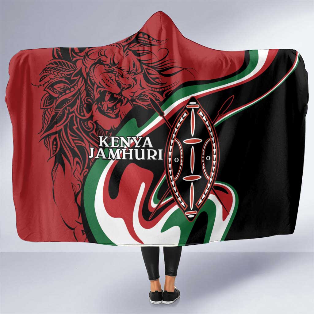 Happy Jamhuri Day Kenya Hooded Blanket Kenyan Lion and Maasai Shield