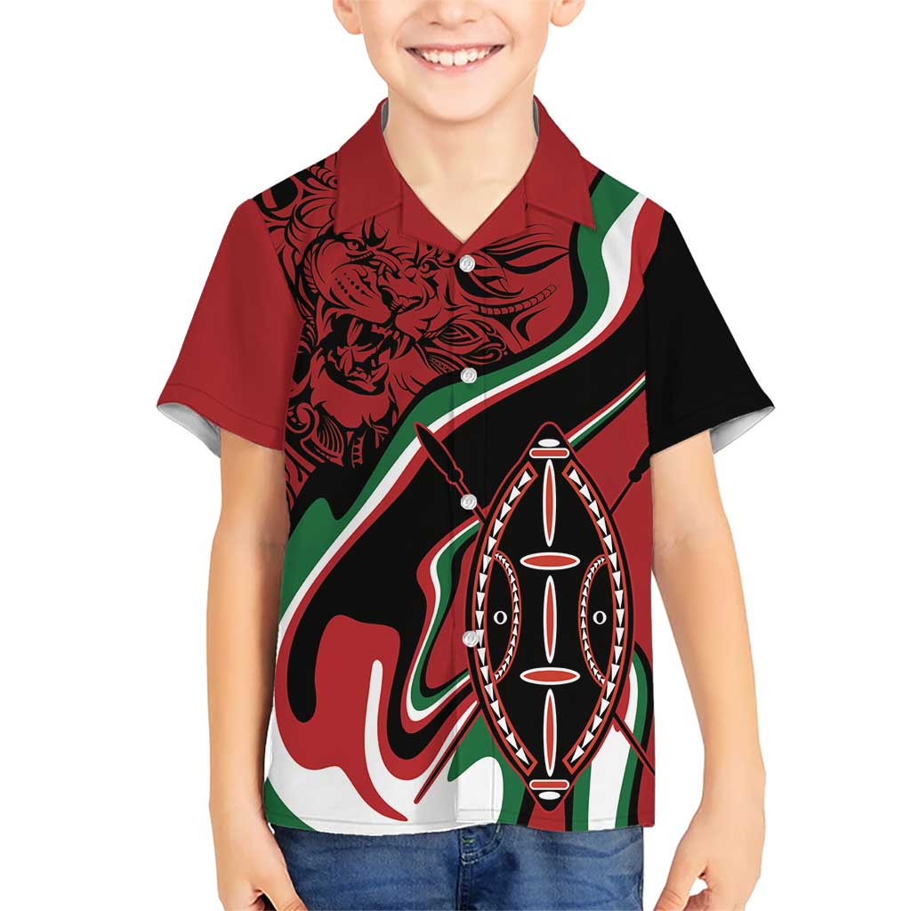 Happy Jamhuri Day Kenya Kid Hawaiian Shirt Kenyan Lion and Maasai Shield - Wonder Print Shop