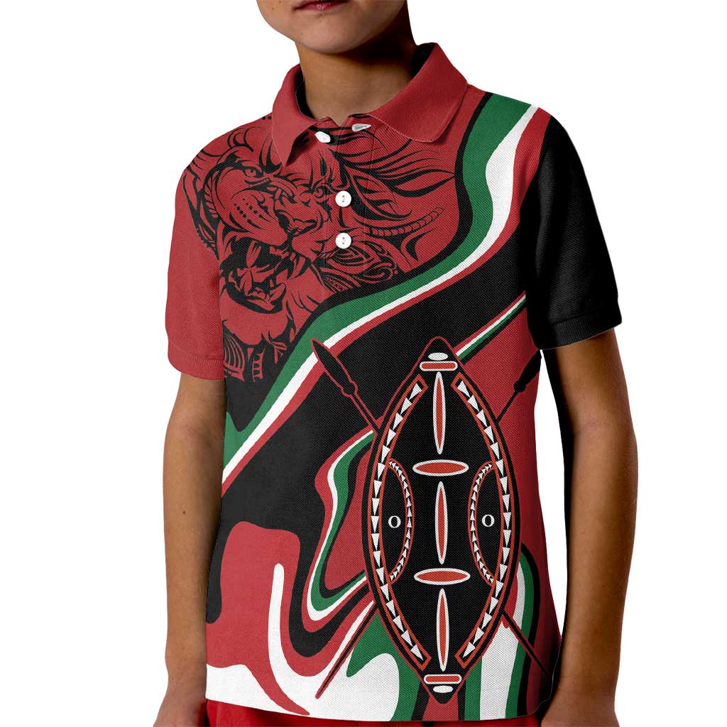 Happy Jamhuri Day Kenya Kid Polo Shirt Kenyan Lion and Maasai Shield - Wonder Print Shop