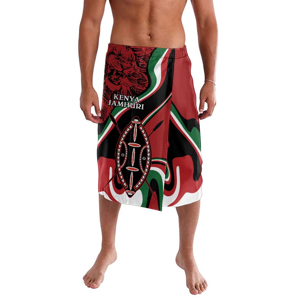 Red printed shorts with Kenya Jamhuri graphic and elastic waistband, knee length
