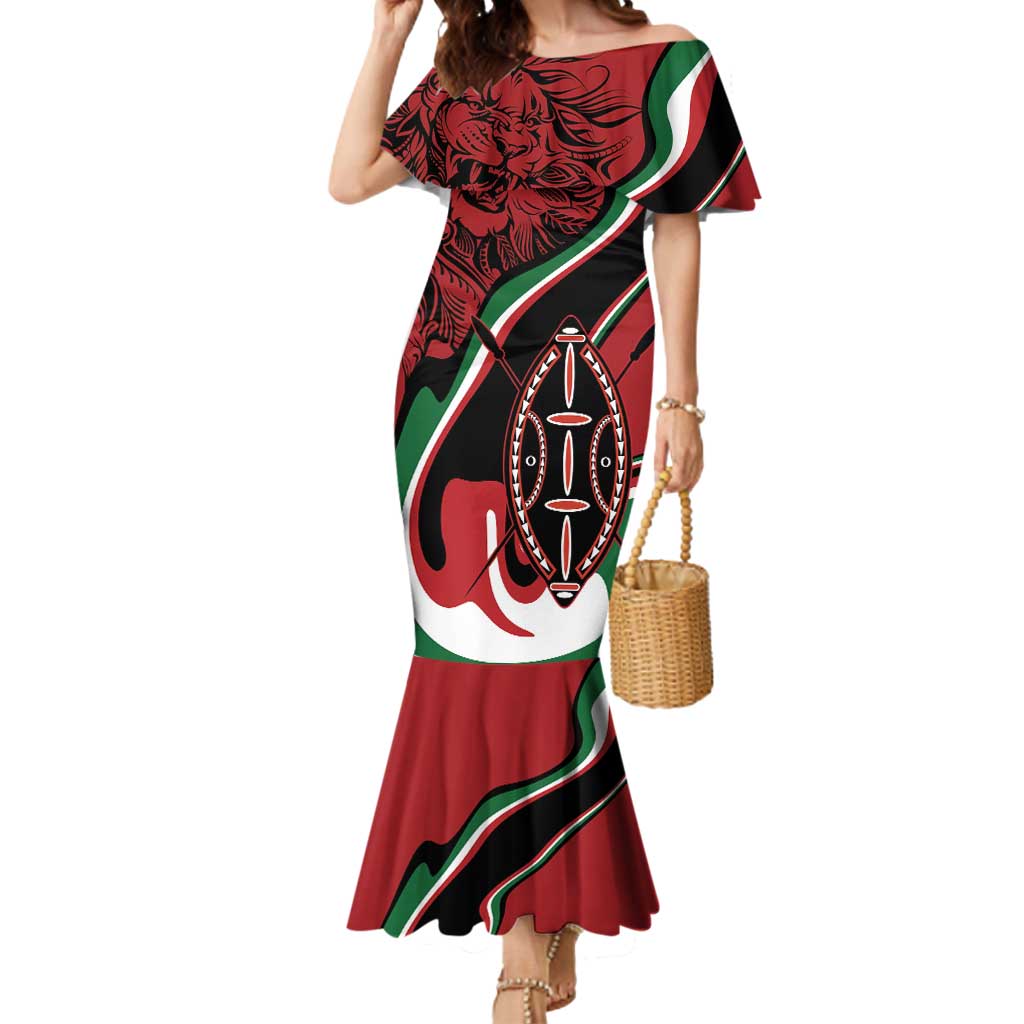 Happy Jamhuri Day Kenya Mermaid Dress Kenyan Lion and Maasai Shield - Wonder Print Shop