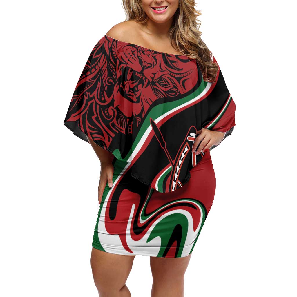 Happy Jamhuri Day Kenya Off Shoulder Short Dress Kenyan Lion and Maasai Shield - Wonder Print Shop