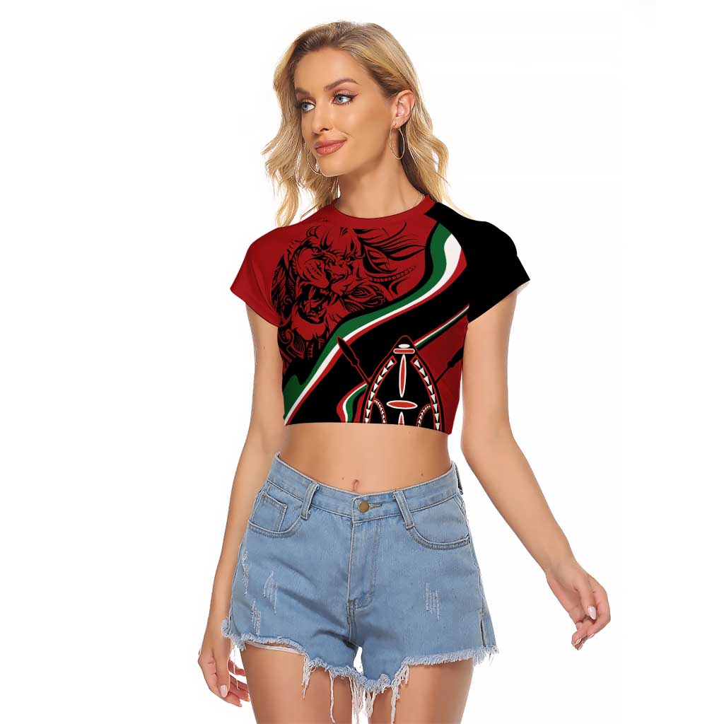 Happy Jamhuri Day Kenya Raglan Cropped T Shirt Kenyan Lion and Maasai Shield - Wonder Print Shop