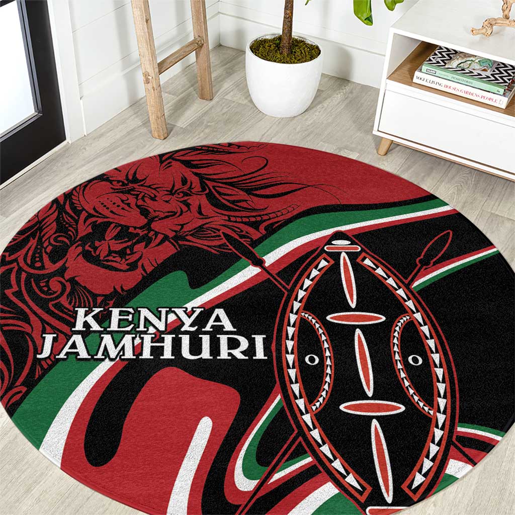 Happy Jamhuri Day Kenya Round Carpet Kenyan Lion and Maasai Shield