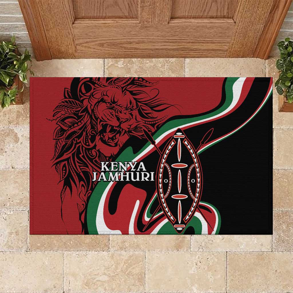 Happy Jamhuri Day Kenya Rubber Doormat Kenyan Lion and Maasai Shield - Wonder Print Shop