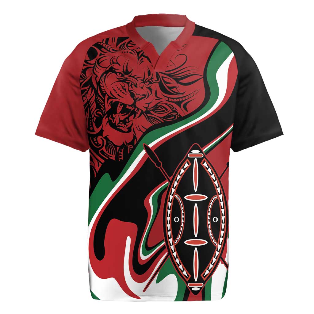 Happy Jamhuri Day Kenya Rugby Jersey Kenyan Lion and Maasai Shield - Wonder Print Shop