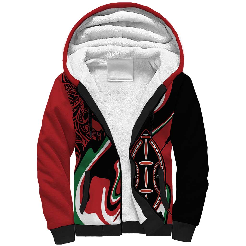 Happy Jamhuri Day Kenya Sherpa Hoodie Kenyan Lion and Maasai Shield - Wonder Print Shop