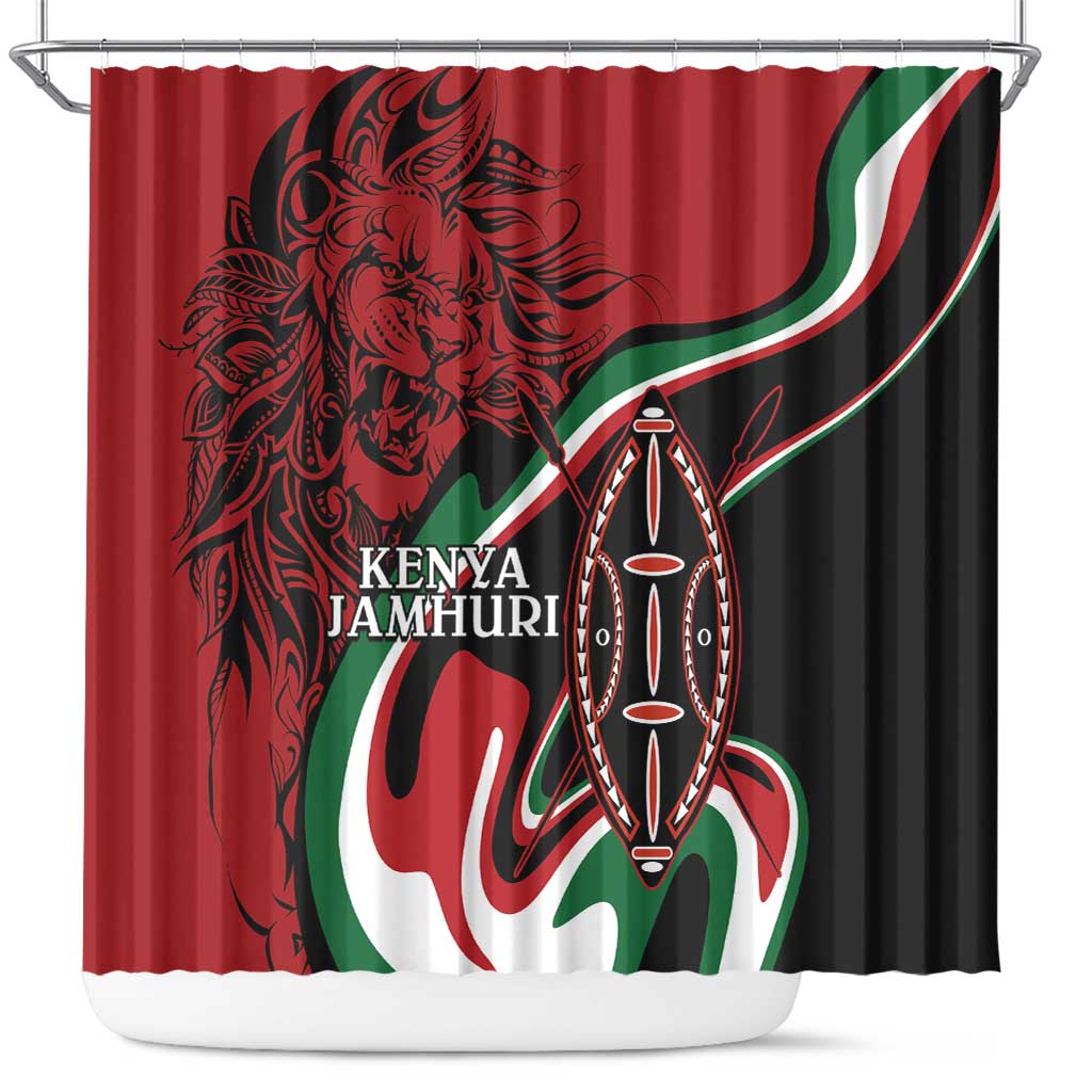 Happy Jamhuri Day Kenya Shower Curtain Kenyan Lion and Maasai Shield