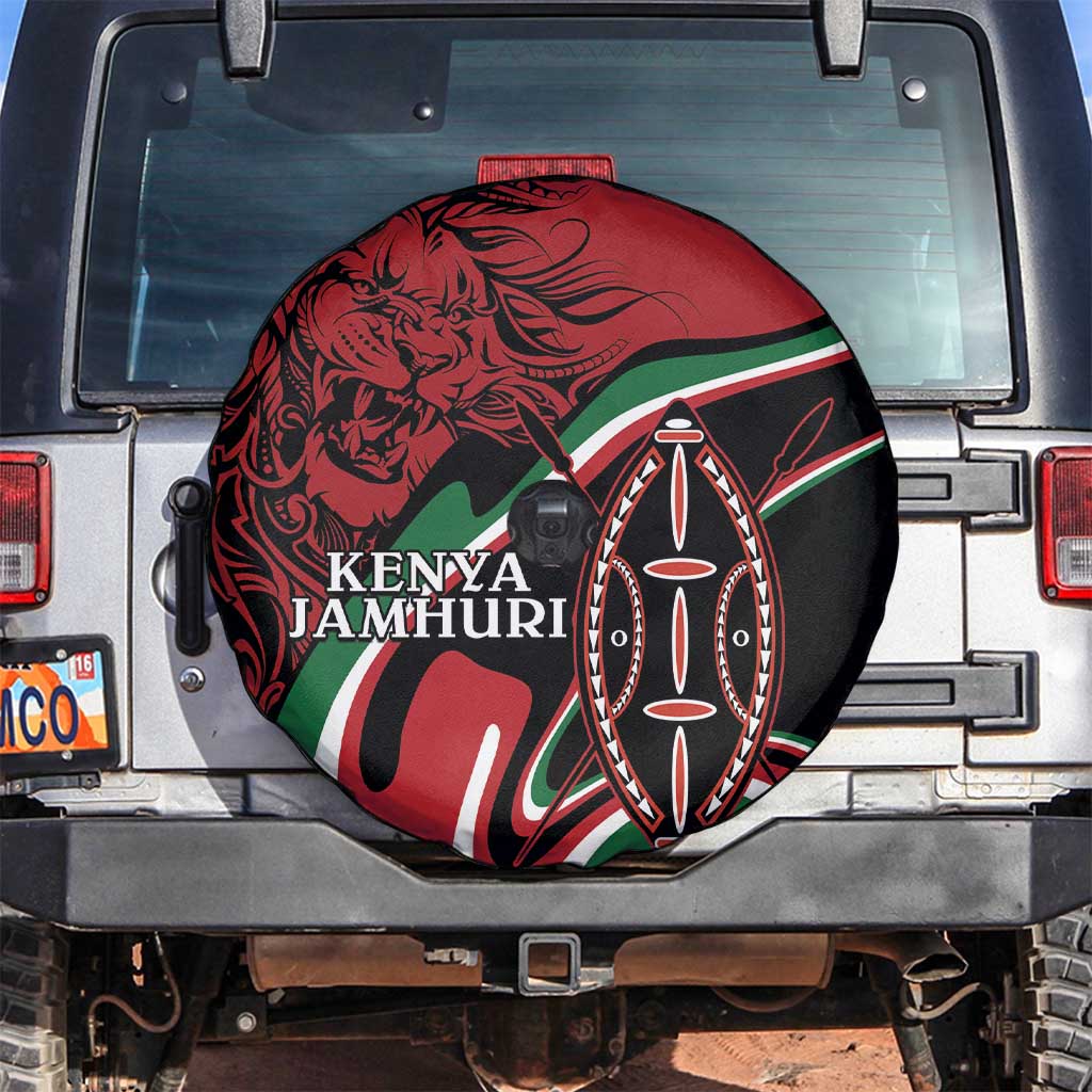 Happy Jamhuri Day Kenya Spare Tire Cover Kenyan Lion and Maasai Shield - Wonder Print Shop