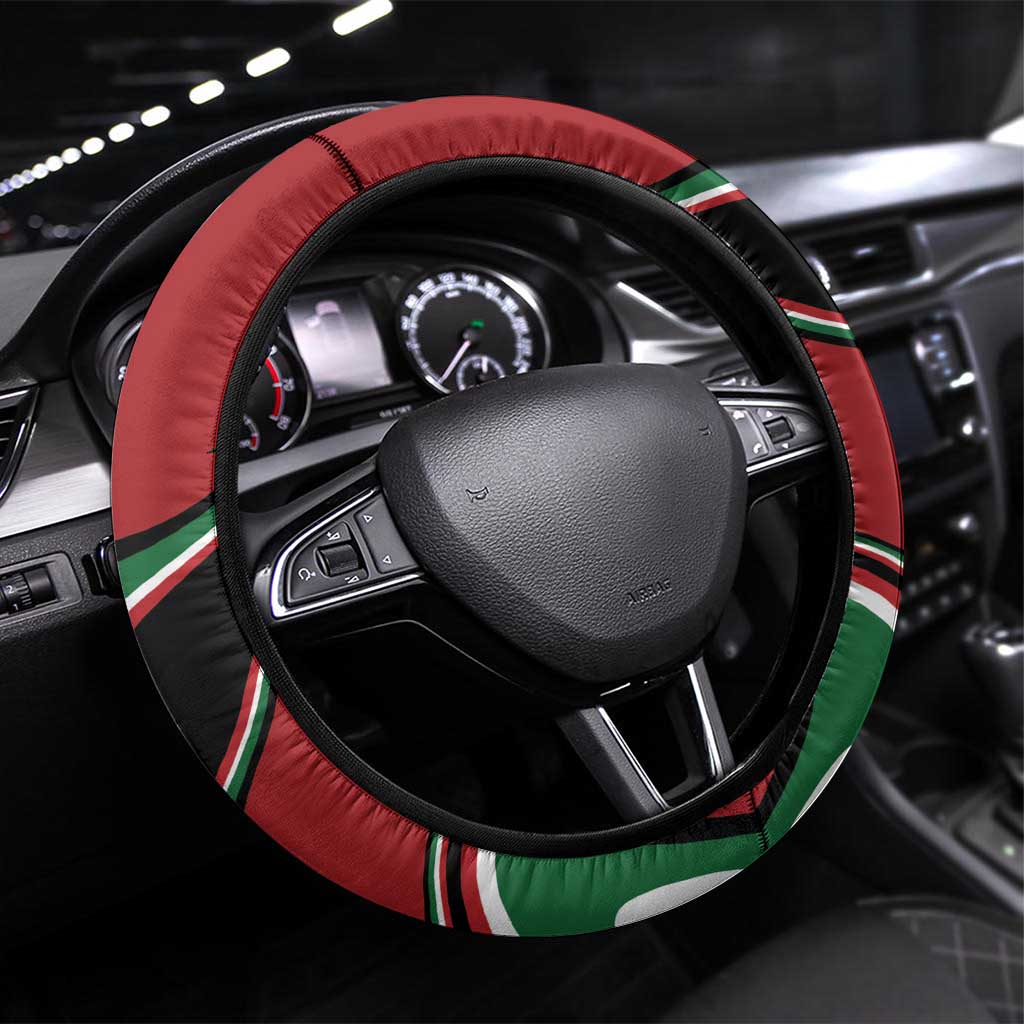 Happy Jamhuri Day Kenya Steering Wheel Cover Kenyan Lion and Maasai Shield - Wonder Print Shop