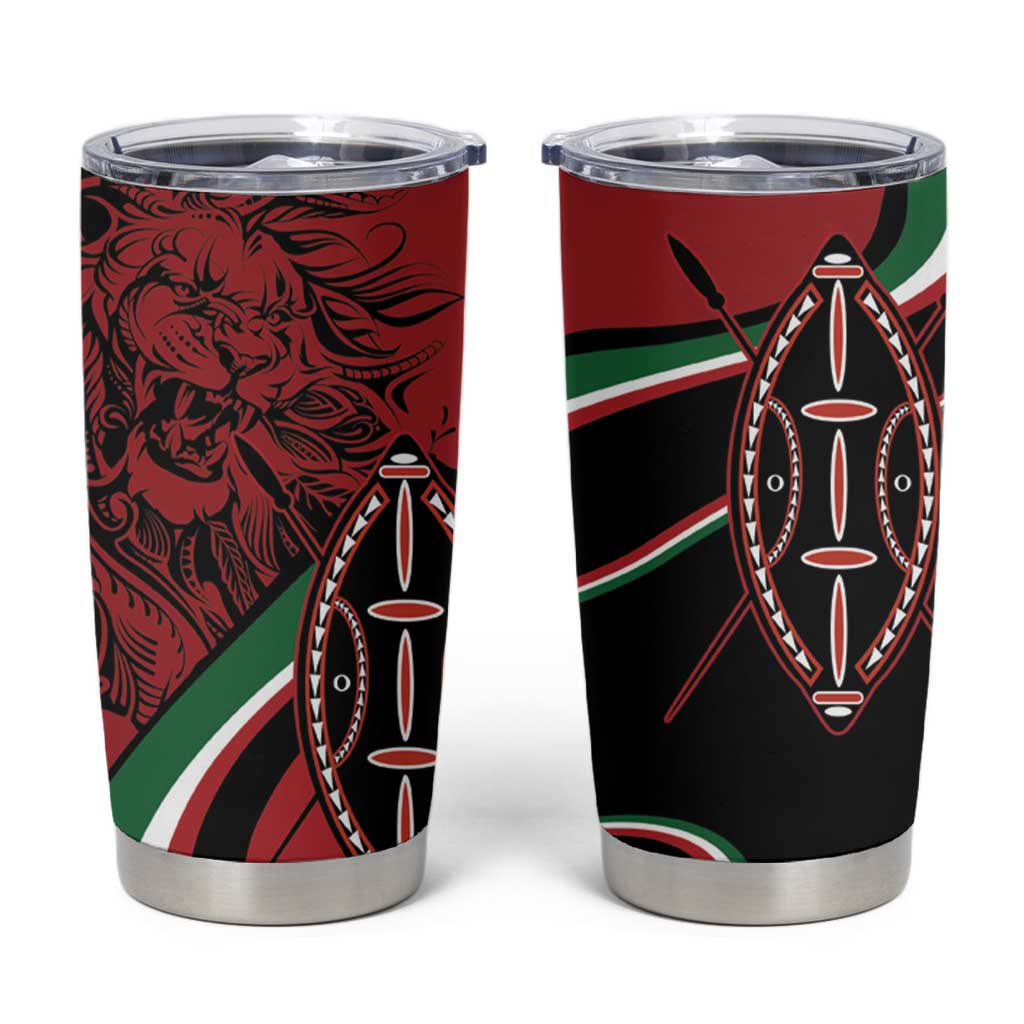 Happy Jamhuri Day Kenya Tumbler Cup Kenyan Lion and Maasai Shield - Wonder Print Shop