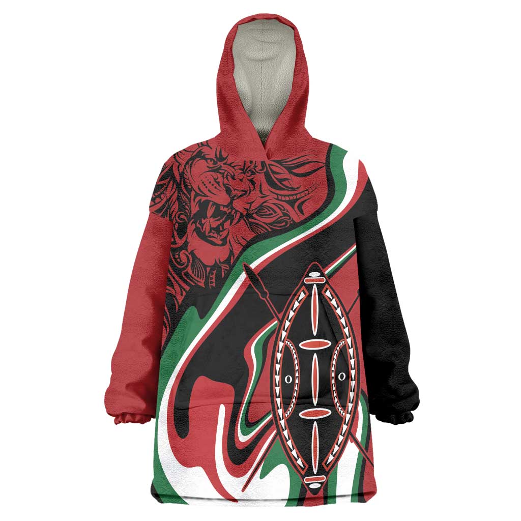 Happy Jamhuri Day Kenya Wearable Blanket Hoodie Kenyan Lion and Maasai Shield