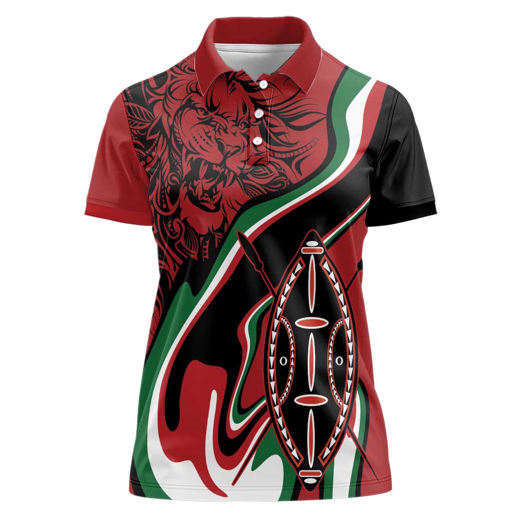 Happy Jamhuri Day Kenya Women Polo Shirt Kenyan Lion and Maasai Shield - Wonder Print Shop