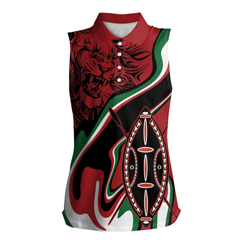 Happy Jamhuri Day Kenya Women Sleeveless Polo Shirt Kenyan Lion and Maasai Shield - Wonder Print Shop