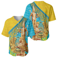 Gold and teal baseball jersey showing front and back with golden warrior artwork
