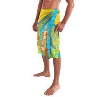 Men's gold and teal lavalava with dancer print on front panel
