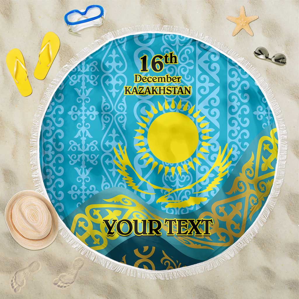 Kazakhstan Independence Day Personalized Beach Blanket 16 December with Kazakh Pattern LT9 - Wonder Print Shop