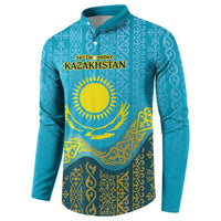 Blue button sweatshirt with ornate Kazakh pattern, Kazakhstan text, and 16th December