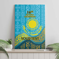 Personalized canvas wall art, blue and gold Kazakh pattern with sun, 16th Dec Kazakhstan, YOUR TEXT