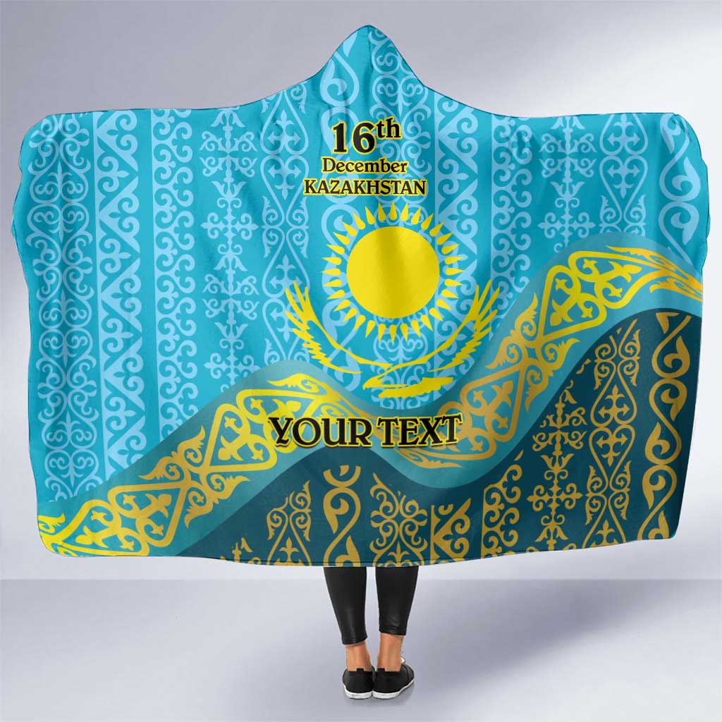 Kazakhstan Independence Day Personalized Hooded Blanket 16 December with Kazakh Pattern