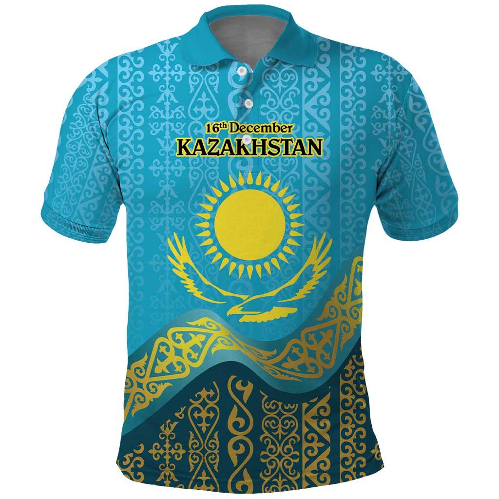 Kazakhstan Independence Day Personalized Polo Shirt 16 December with Kazakh Pattern