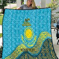 Blue quilt with yellow Kazakh ornament, “16th December Kazakhstan,” and “YOUR TEXT”