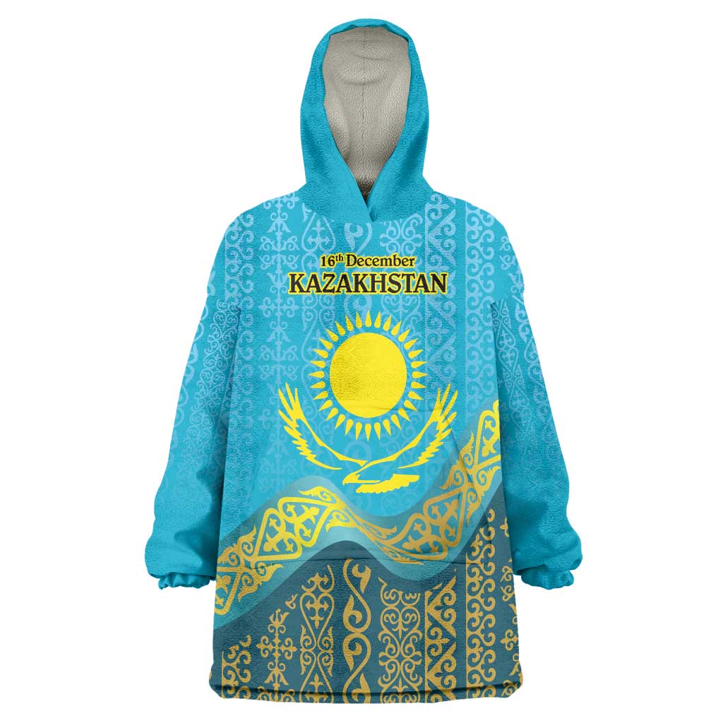 Kazakhstan Independence Day Personalized Wearable Blanket Hoodie 16 December with Kazakh Pattern