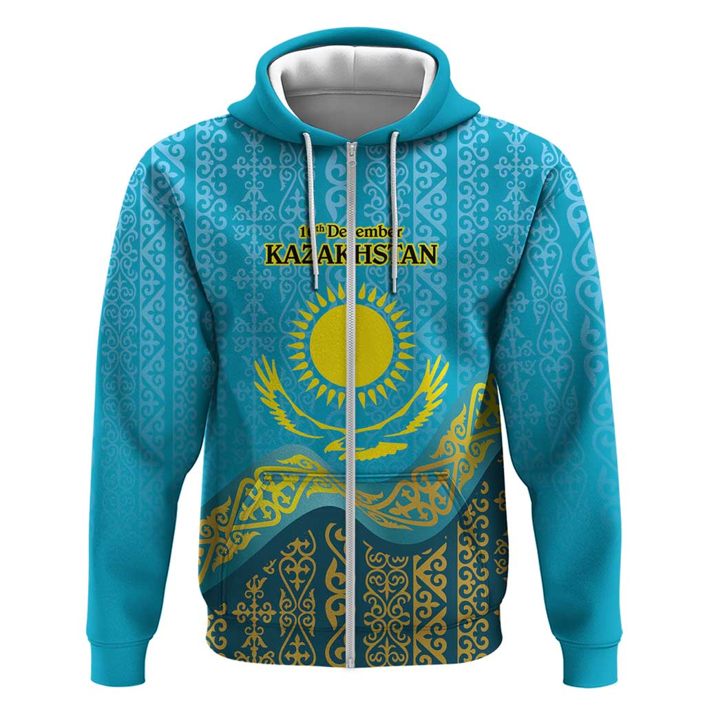 Kazakhstan Independence Day Personalized Zip Hoodie 16 December with Kazakh Pattern - Wonder Print Shop