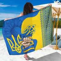Blue and yellow folk pattern sarong with gold-toned trim and border