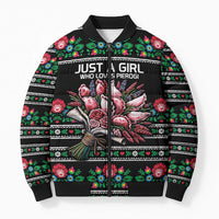 Pink Pierogi Flowers Over Dumplings Bomber Puffer Jacket