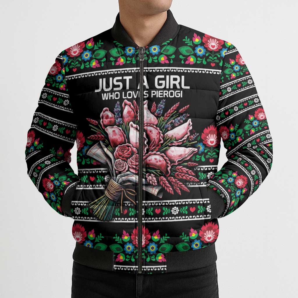 Pink Pierogi Flowers Over Dumplings Bomber Puffer Jacket