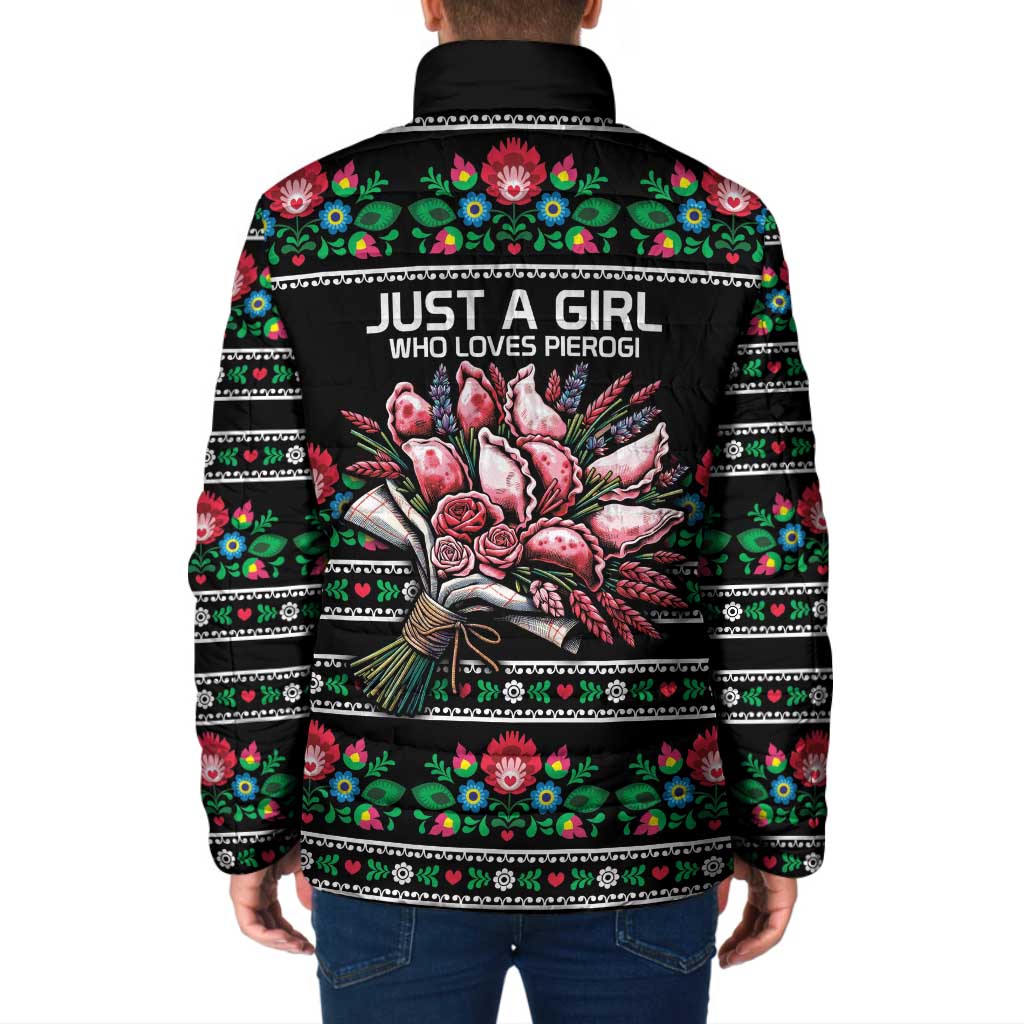 Pink Pierogi Flowers Over Dumplings Padded Jacket