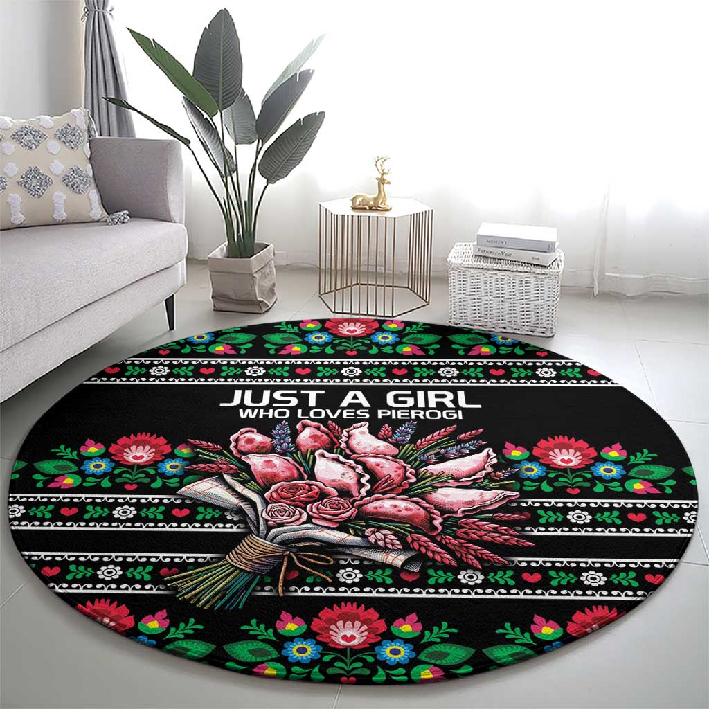 Pink Pierogi Flowers Over Dumplings Round Carpet