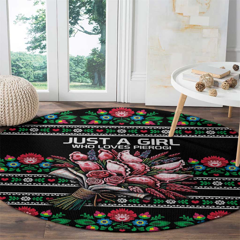 Pink Pierogi Flowers Over Dumplings Round Carpet