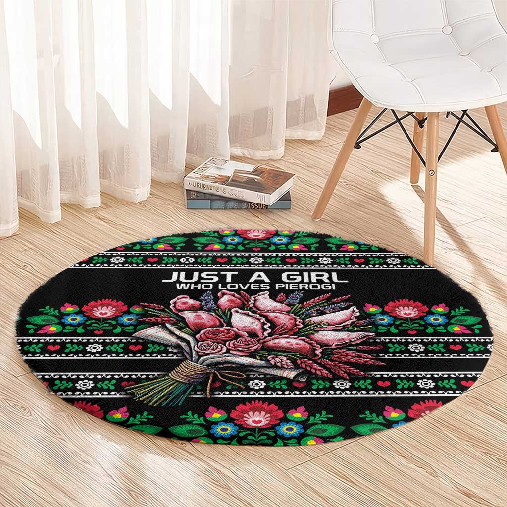 Pink Pierogi Flowers Over Dumplings Round Carpet