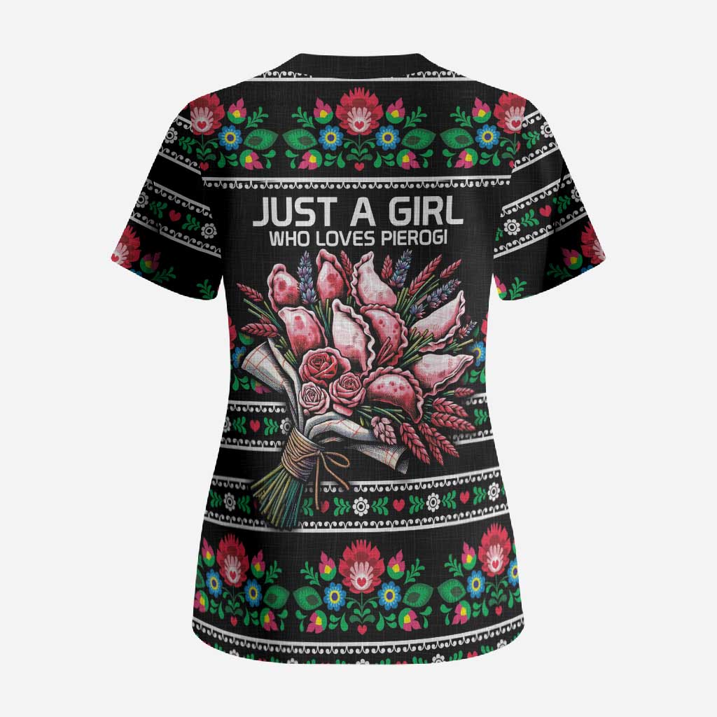 Pink Pierogi Flowers Over Dumplings Scrub Top