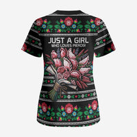 Pink Pierogi Flowers Over Dumplings Scrub Top