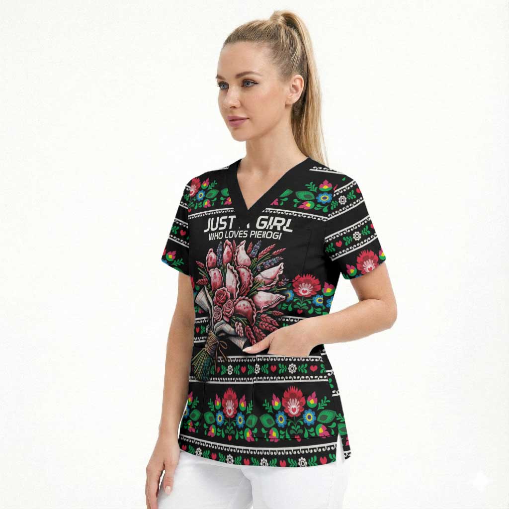 Pink Pierogi Flowers Over Dumplings Scrub Top