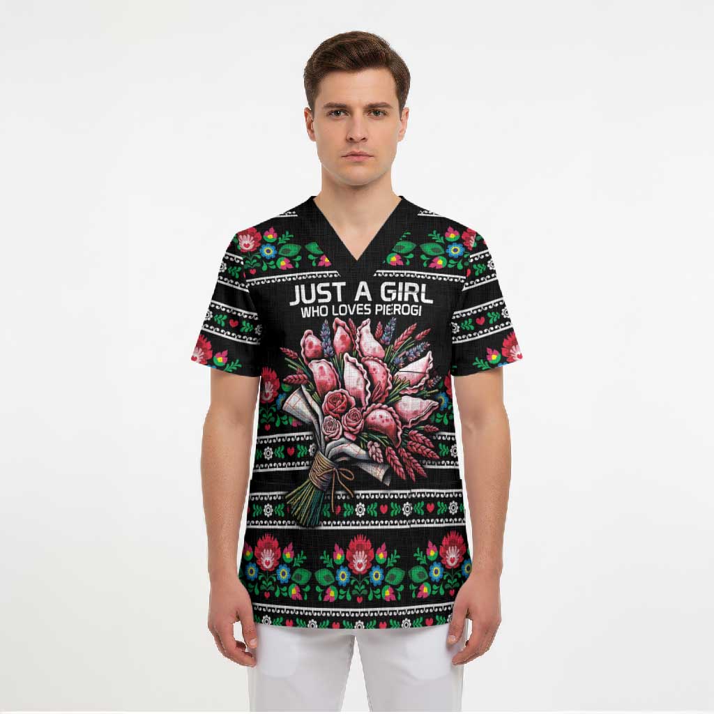 Pink Pierogi Flowers Over Dumplings Scrub Top