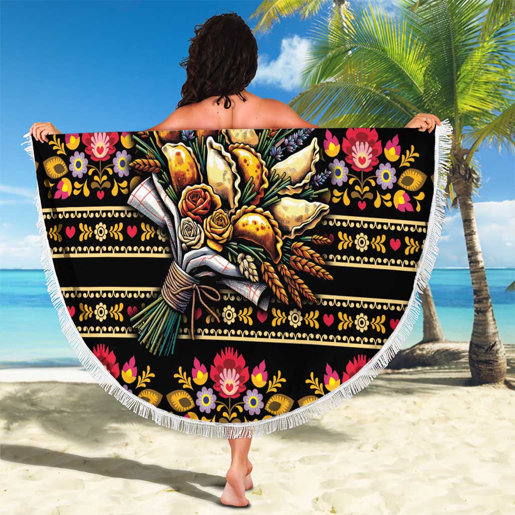 Gold Pierogi Flowers Over Dumplings Beach Blanket