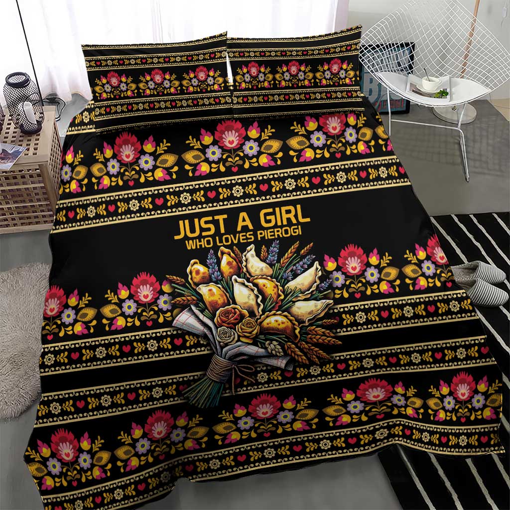 Gold Pierogi Flowers Over Dumplings Bedding Set