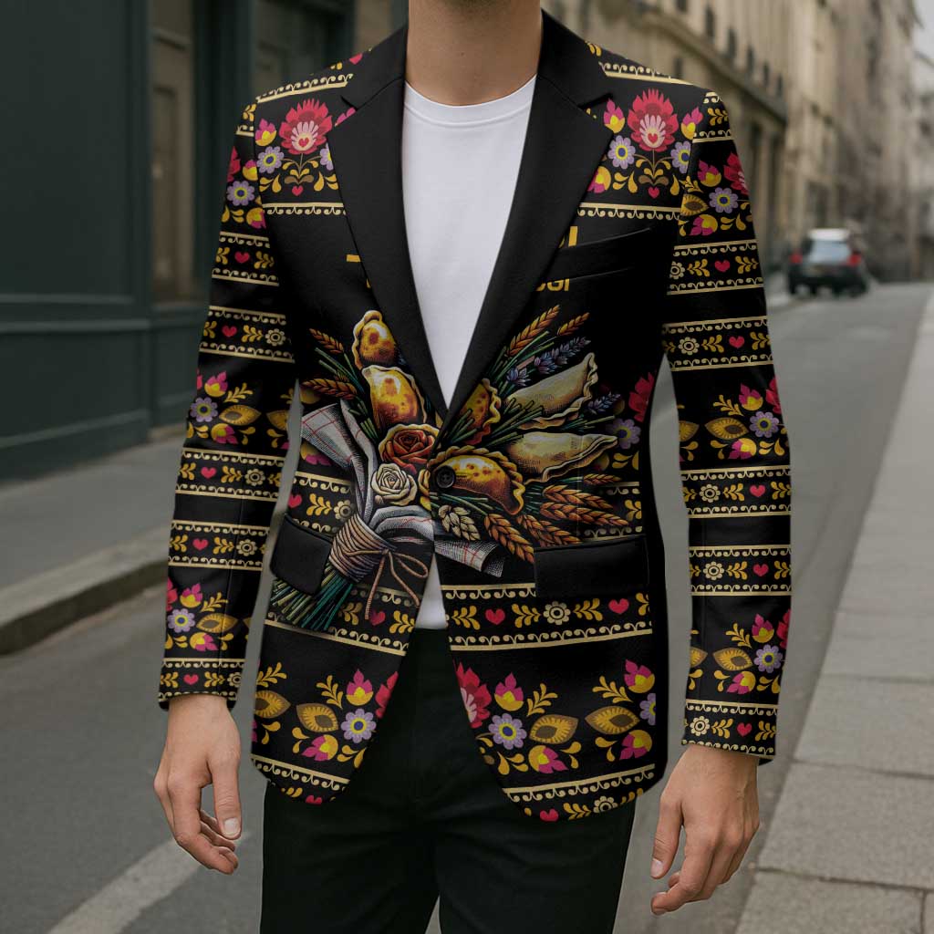 Gold Pierogi Flowers Over Dumplings Blazer