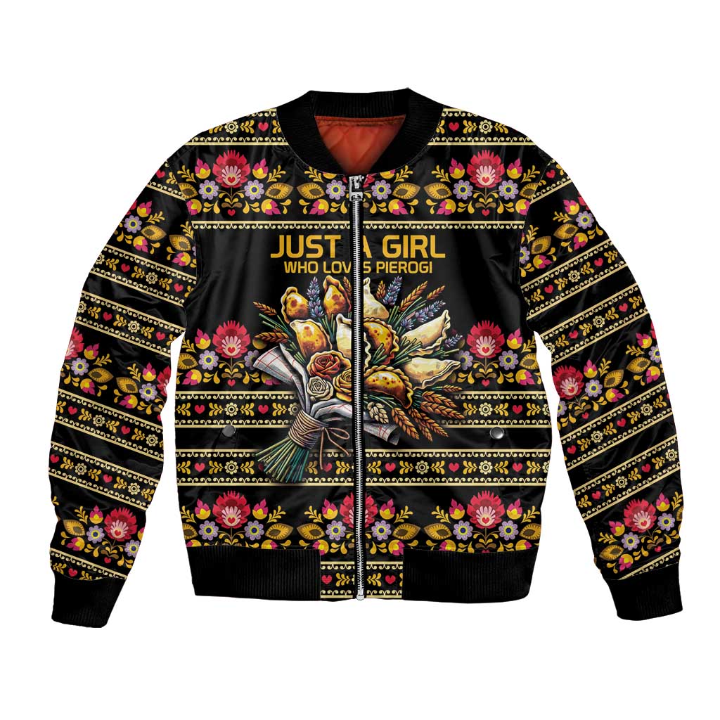 Gold Pierogi Flowers Over Dumplings Bomber Jacket