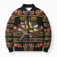 Gold Pierogi Flowers Over Dumplings Bomber Puffer Jacket