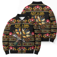 Gold Pierogi Flowers Over Dumplings Bomber Puffer Jacket
