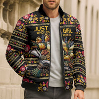 Gold Pierogi Flowers Over Dumplings Bomber Puffer Jacket