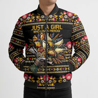 Gold Pierogi Flowers Over Dumplings Bomber Puffer Jacket